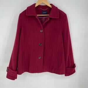 Lands’ End Women’s Pea Coat Wool Blend Outdoor Winter Burgundy/Wine 16